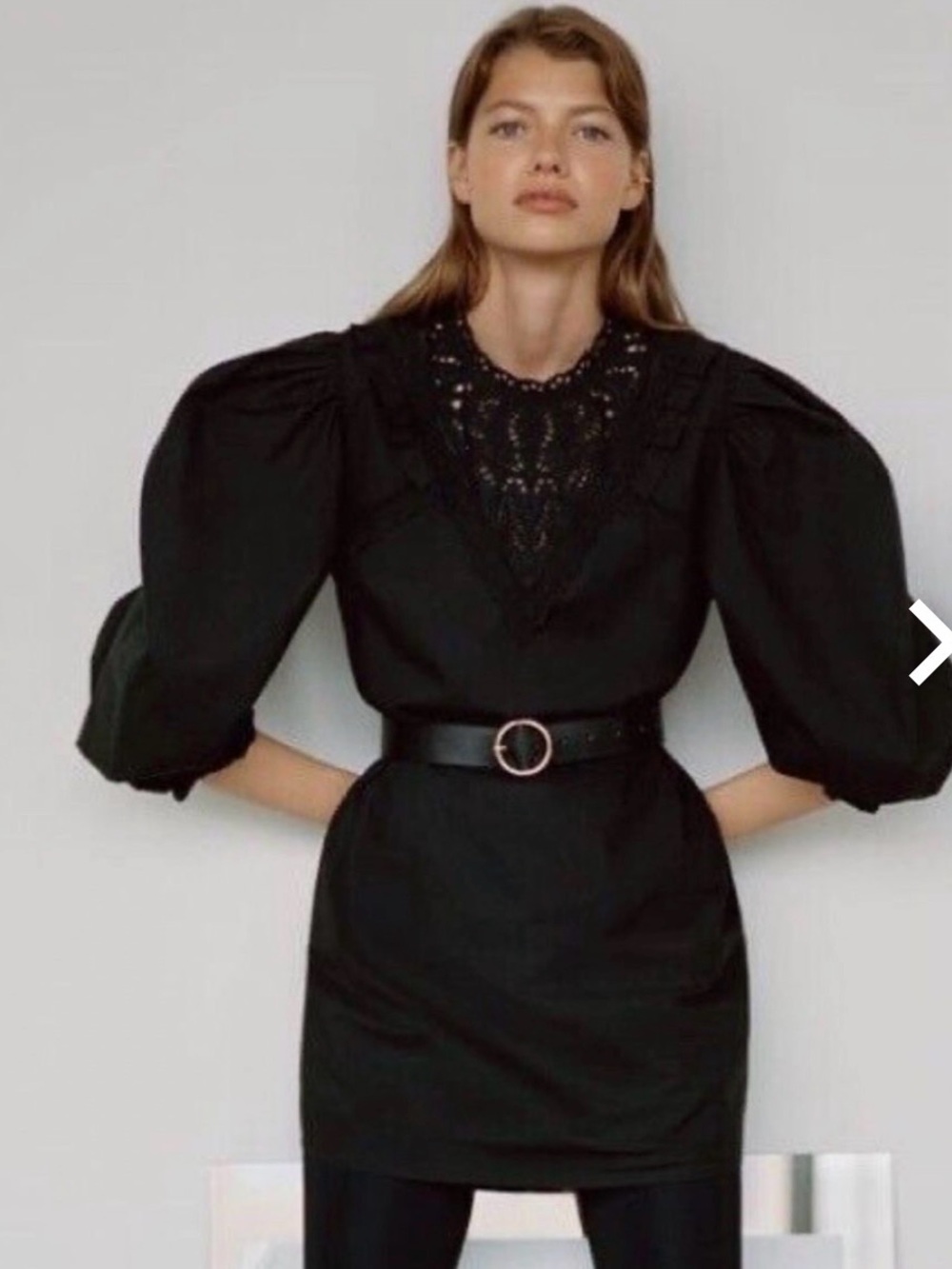 Zara Black Puff Sleeve Poplin Mini Dress